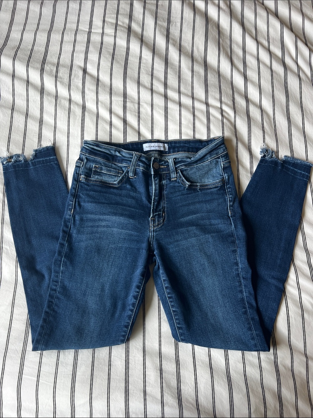 Flying Monkey Dark Blue Skinny Jeans with Frayed Hem